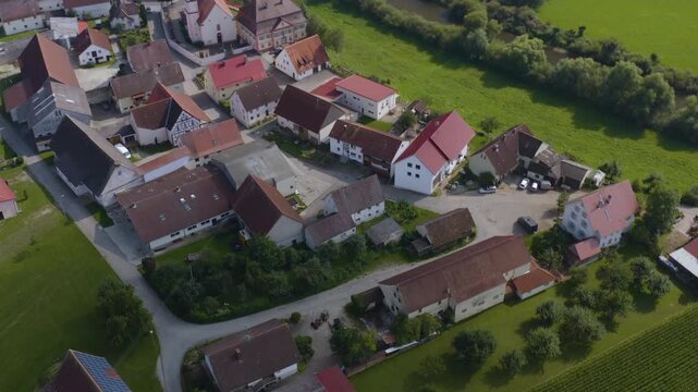 Panoramic aerial view around the village Zell in south in Germany on a sunny day in summer.