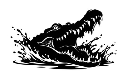 Fierce Alligator Emerging From Water, Open Mouth, Sharp Teeth, Aggressive Wildlife