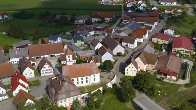 Panoramic aerial view around the village Zell in south in Germany on a sunny day in summer.