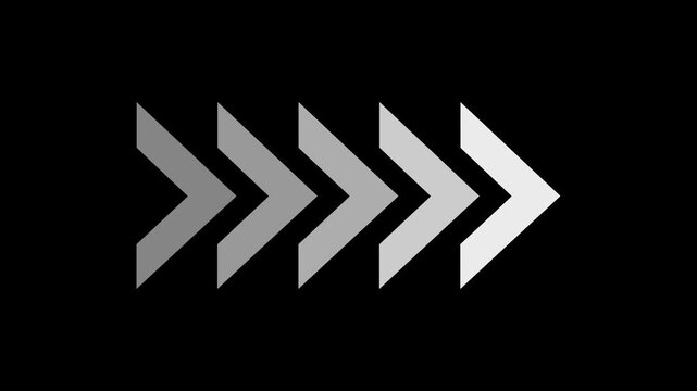 White arrow moving right on Black background.4k vedeo animation concept.
