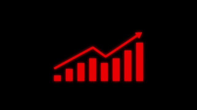 Red growing bar chart graph with upward trend line on black background red graph growing chart business growth