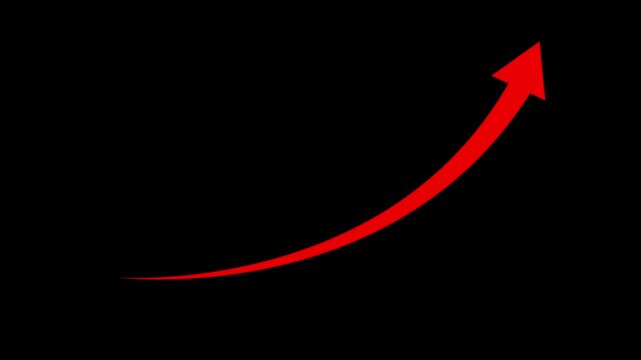 Red arrow rising upward motion on black background growth success concept growth concept success symbol