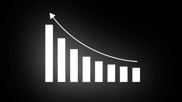 Decreasing bar graph with upward trend arrow on black background decreasing graph downward trend bar chart