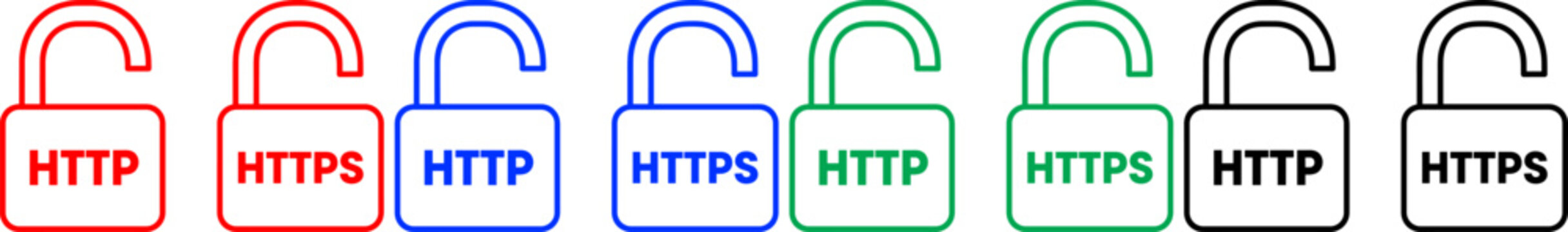 Https http padlock icons collection red blue green black unlocked security symbol internet connection
