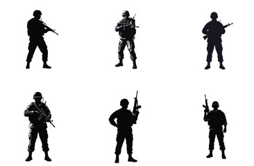 Obraz premium Soldier Silhouettes Set Military Men Armed Forces Vector Illustration