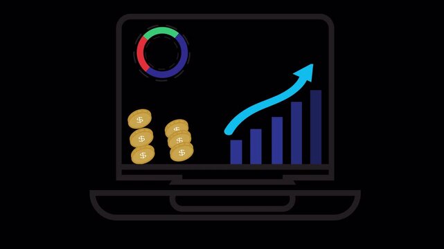 Modern animated dashboard interface with colorful analytics charts and data visualization in flat design
