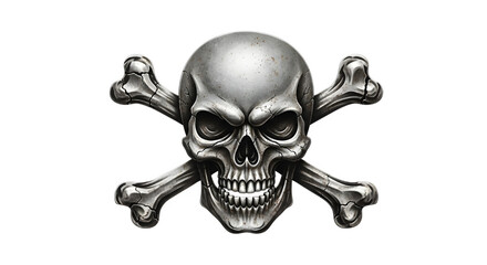 Metal skull with crossbones on transparent background isolated