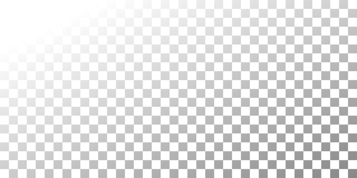 Seamless checker grid with gradient fade on transparent backdrop. Grey and white square tiles create geometric texture. Digital template with clean layout for layered compositions and PNG exports.