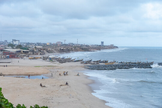 Elevated view from Osu Castle toward the local beach and the town of Osu.