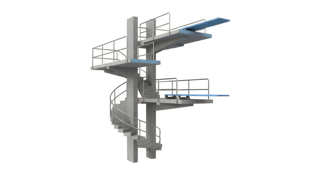 Modern Diving Platform Structure with Multiple Levels and Springboards.