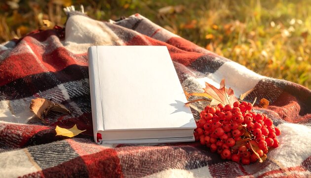 Autumn Reading - A Cozy Book on a Plaid Blanket.