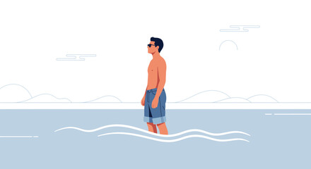Fototapeta premium Minimalist Illustration Of A Person Enjoying A Serene Beach Vacation