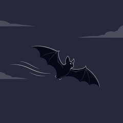Fototapeta premium Nocturnal Bat Silhouette Soaring Through Murky Dark Skies Against Gray Cloudscape