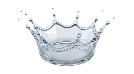 Clear Water Splash Crown Shape Isolated on White Background.