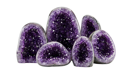 Collection of Amethyst Geodes with Sparkling Purple Crystals.