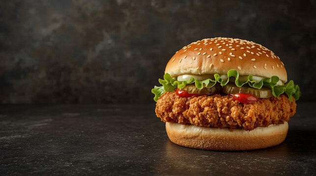 Crispy Fried Chicken Sandwich on a Dark Background