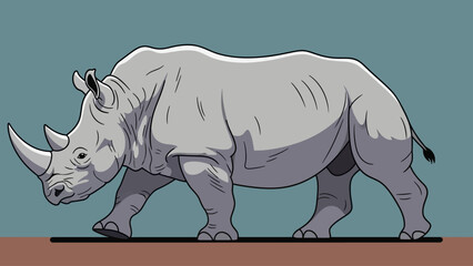 Illustration of a white rhino walking against a blue background © Kill