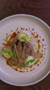 Recipe, hands and meat in kitchen for cooking dinner, meal preparation and sear beef cuisine. Chef, person and steak with herbs for healthy ingredients, nutrition and lunch food in home. 