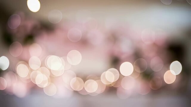 Animated pink and gold bokeh lights moving and twinkling. Abstract festive background for celebration event.