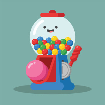 Cute Cartoon Gumball Machine with Pink Bubblegum.