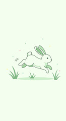 Playful Rabbit Hopping Through Green Grassy Field Joyful Spring Animal Illustration