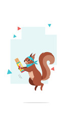 Fototapeta premium Playful Squirrel Adorably Grabs Tasty Snack Bar With Enthusiasm