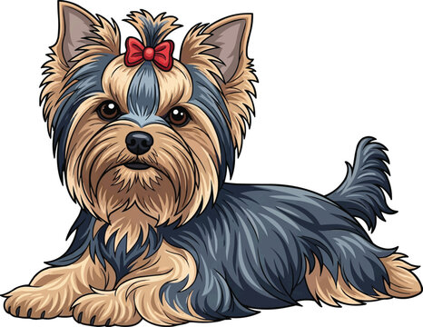 Yorkshire Terrier dog lying down relaxed splooting illustration