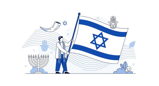 Proud Israeli Holds Flag Jewish Symbols Festive Celebration