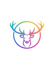 Rainbow gradient deer head with large antlers in a circle outline
