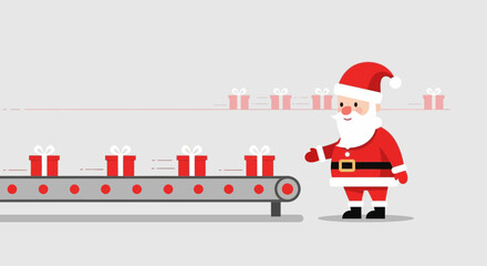Naklejka premium Santa Claus Supervising Gift Production Line Festive Christmas Celebration