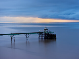 Famous Clevedon pier in England at sunset 
