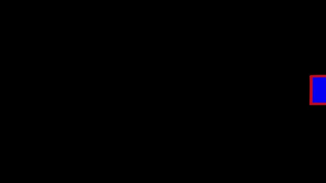 Blue arrow with red border moving from left to right across black background in horizontal sequence