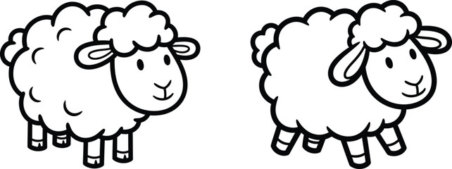 Obraz premium Two cute cartoon sheep standing side by side looking happy and friendly