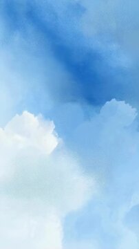 Abstract blue sky and white cloud brush strokes art animation for nature and tranquil weather concept Vertical video