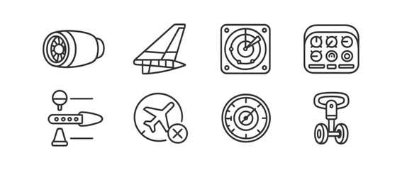 Aviation technology icons for aircraft systems and navigation instruments © Md
