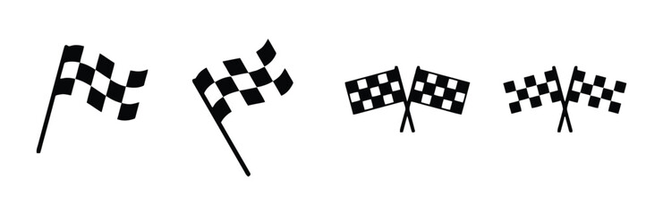 Checkered racing flags in single and crossed arrangements, solid and outline styles © NoorNiqabiQueen