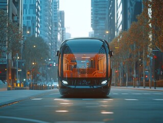 Fototapeta premium Illustration of futuristic vehicle in urban setting