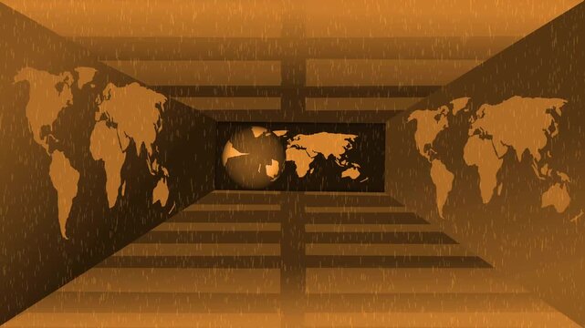 Abstract room with world maps and globe animation