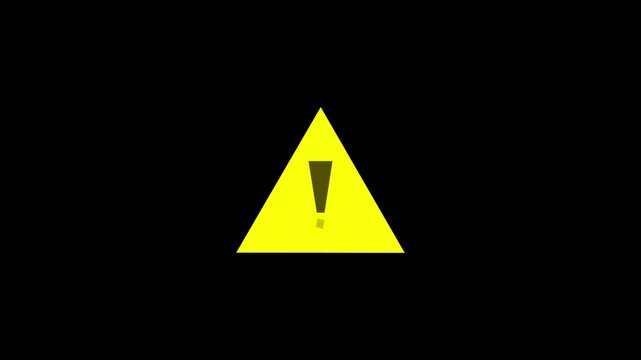Yellow warning triangle with exclamation mark blinking on black background dynamic motion footage