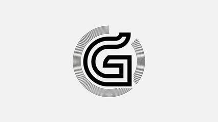 Abstract graphic design element letter g with circular lines on white background