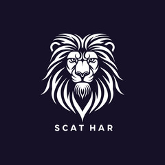Obraz premium Stylized lion head emblem illustration on dark background for design use