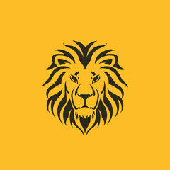 Obraz premium Stylized lion head illustration against yellow background for design