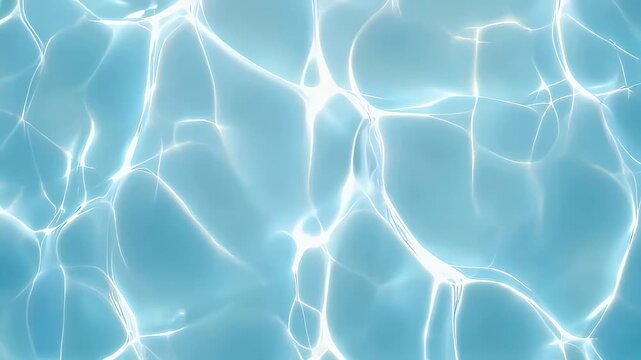 Smooth moving water surface with light reflections. Wavy aqua background with shimmering sunlight. Dynamic blue abstract pattern.