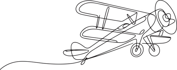 Continuous line drawing of jet plane . Flight biplane Tandem wing. The symbol of take-off in the sky. one line Icon drawing © MofajjolHossen