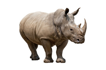 Obraz premium 3D Render of a White Rhinoceros Standing Majestic with Horn and Skin Texture Isolated on White Background