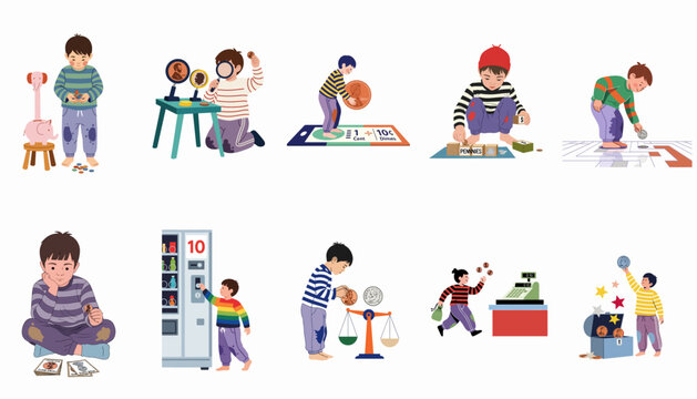 Children Learning Financial Literacy with Coins and Money Activities