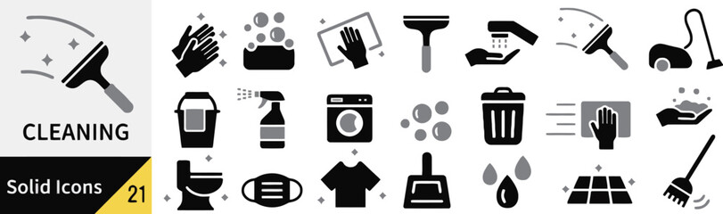 Domestic cleaning icons collection with monochrome gray and black flat symbols