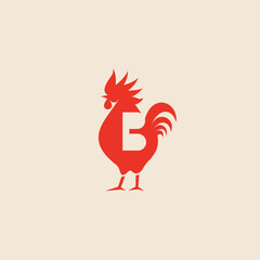 Stylized red rooster emblem with letter b on cream background