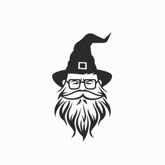 Stylized wizard illustration with hat glasses and long beard design