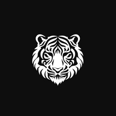 White tiger head silhouette on black background design for logos